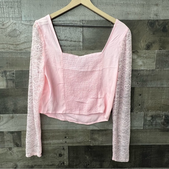 NWT Wild Fable Long Sleeve Lace Bustier Top Light Pink - Picture 3 of 6